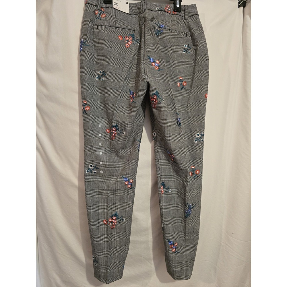 Express Women's Plaid Pants Floral Embroidered Mid Rise Ankle NWT Sz 4R